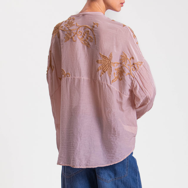 Tensione in-Camicia mussola misto seta con ricami - cipria/beige