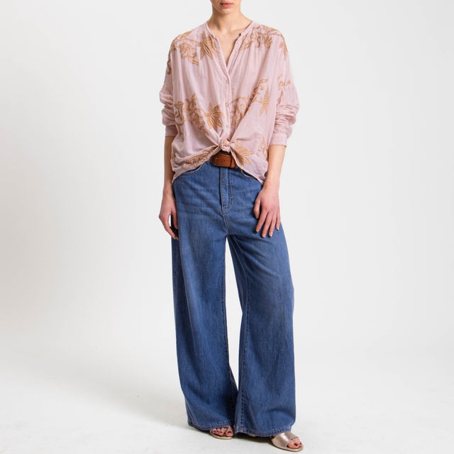 Tensione in-Camicia mussola misto seta con ricami - cipria/beige