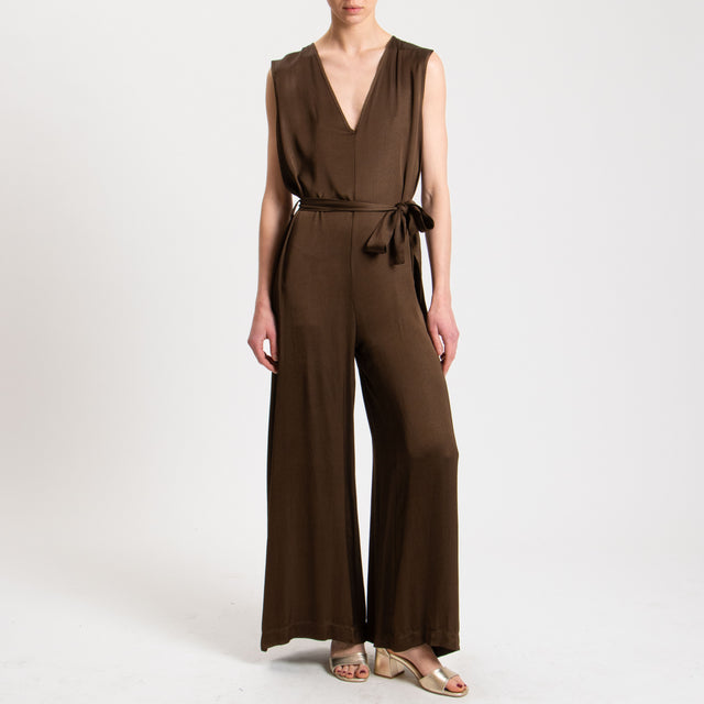 Vicolo-Tuta scollo v in satin - moro