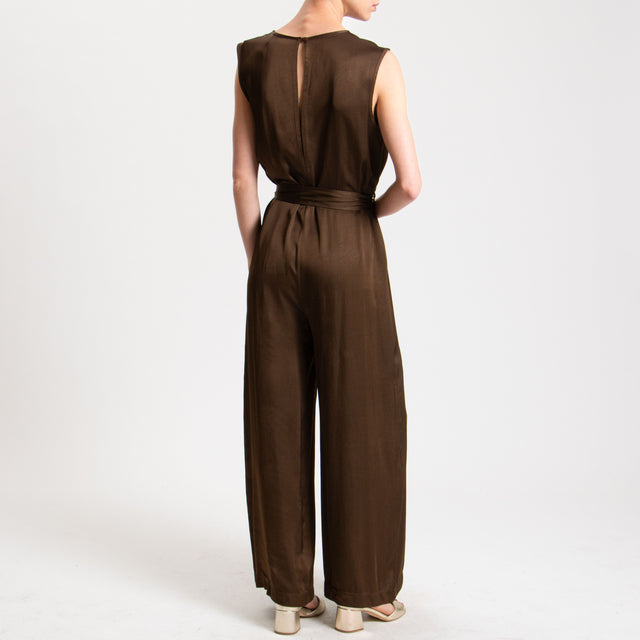 Vicolo-Tuta scollo v in satin - moro