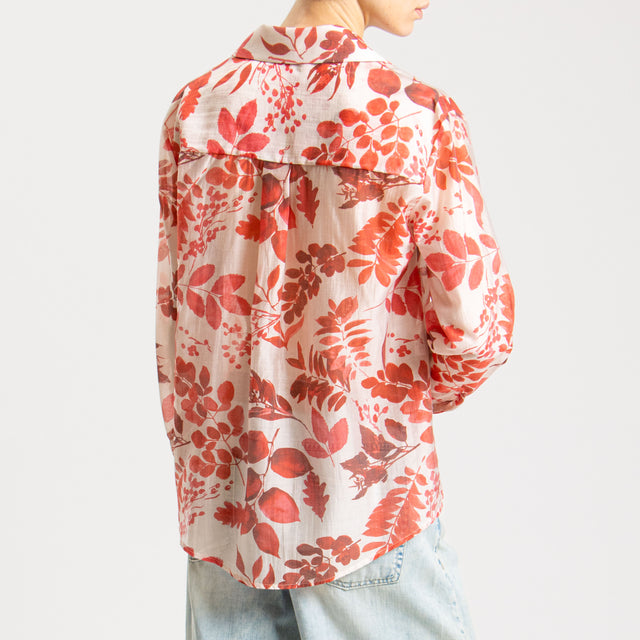 Zeroassoluto-Camicia MIA fantasia in mussola LYOCELL FIBRA NATURALE - foglie nude/fragola