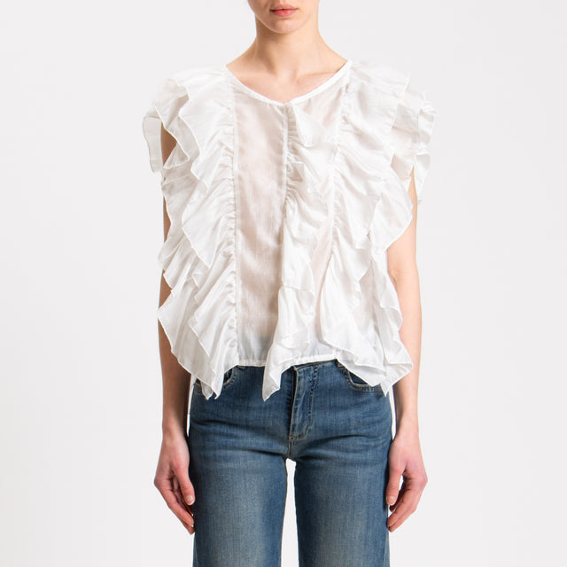 Kontatto-Blusa mussola smanicata - bianco