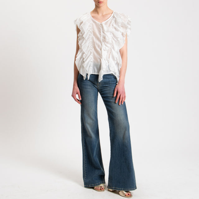 Kontatto-Blusa mussola smanicata - bianco
