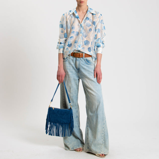 Zeroassoluto-Camicia MIA fantasia in mussola LYOCELL FIBRA NATURALE - petali latte/azzurro