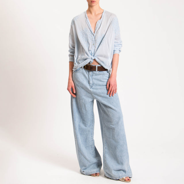 Motel-Camicia misto seta con ricami - cielo