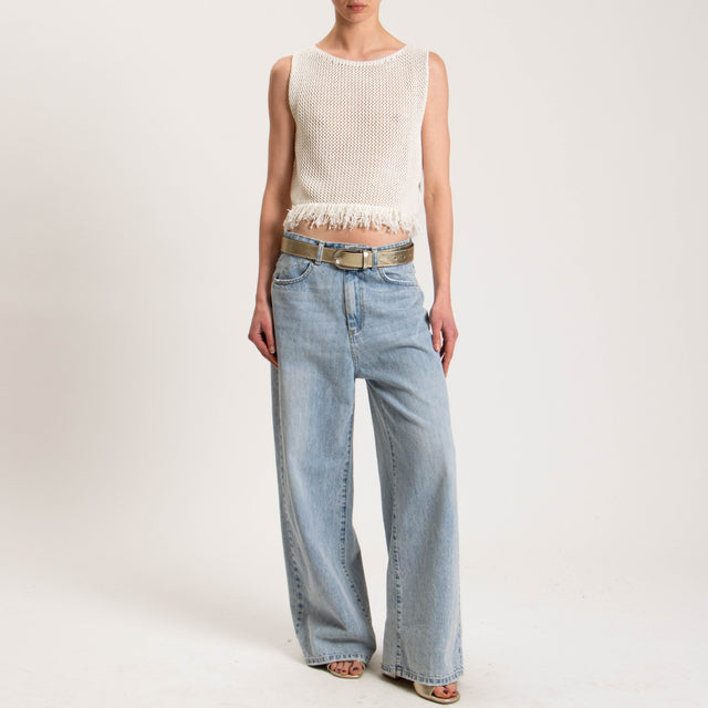 Haveone-Top in maglia crochet con frange - bianco