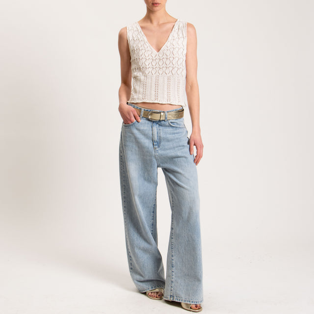Haveone-Top in maglia crochet scollo v - panna