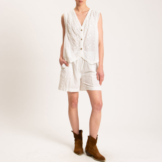 Haveone-Gilet mussola con ricami passamaneria - panna