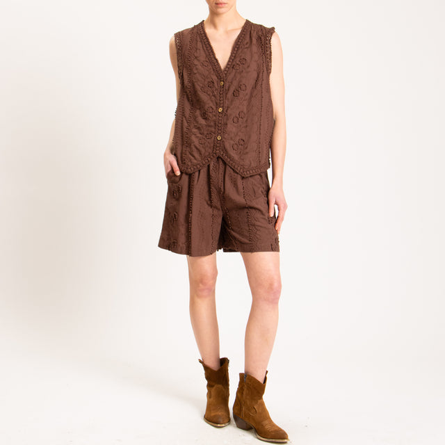 Haveone-Gilet mussola con ricami passamaneria - cacao