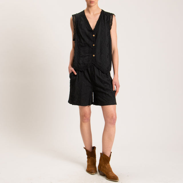 Haveone-Gilet mussola con ricami passamaneria - nero