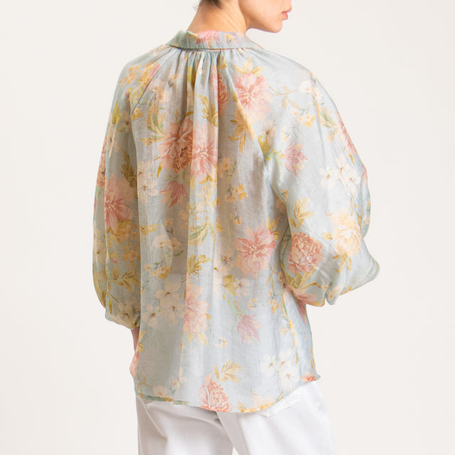 Tensione in-Camicia mussola fantasia floreale - acqua/cipria/sand