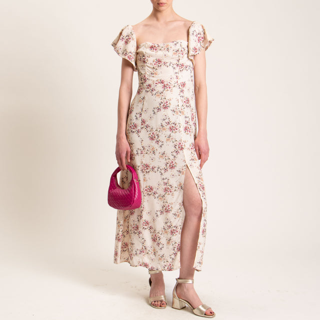Vicolo-Abito collo shiffer fantasia floreale - cipria/rosa/mauve