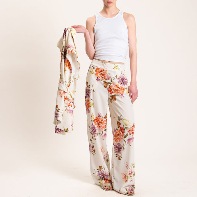 Vicolo-Pantalone fantasia floreale - burro/orange/mauve