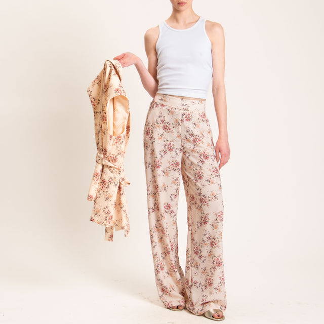 Vicolo-Pantalone fantasia provenzale elastico dietro - cipria/mauve