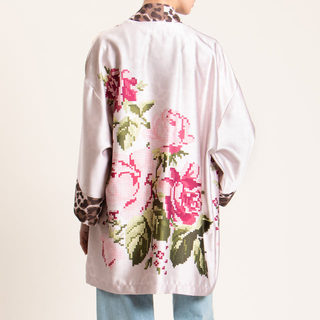 Dixie-Kimono satin fantasia - rosa/cioccolato