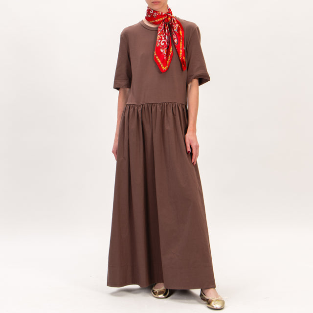 Kontatto-Abito doppio tessuto con foulard - cioccolato/nero/arancio