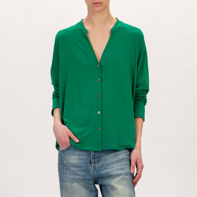 Zeroassoluto-Camicia CRIS chester in jersey - verde emerald