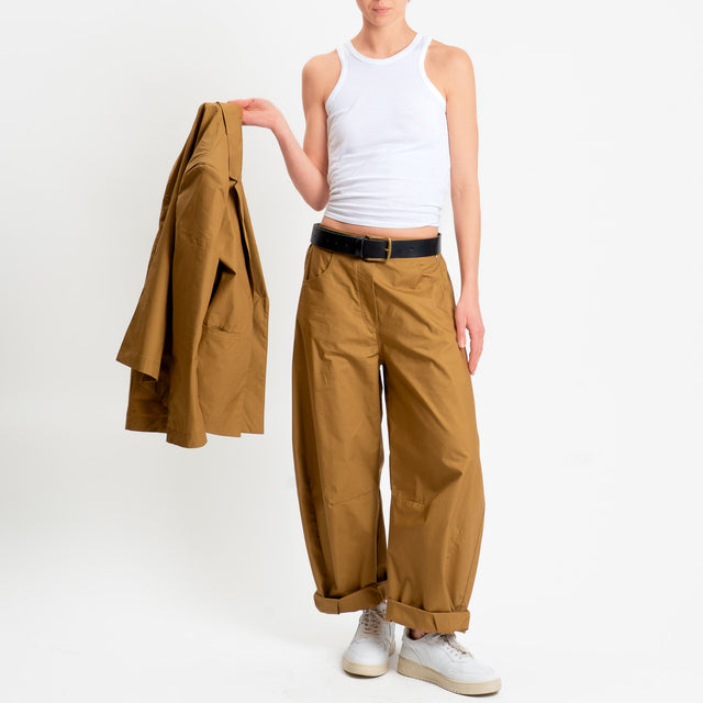 Philia Loft-Pantalone barrel in popeline di cotone - cognac