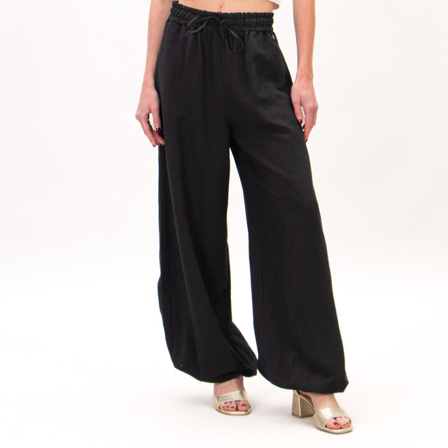 Souvenir-Pantalone misto lino elastico - nero