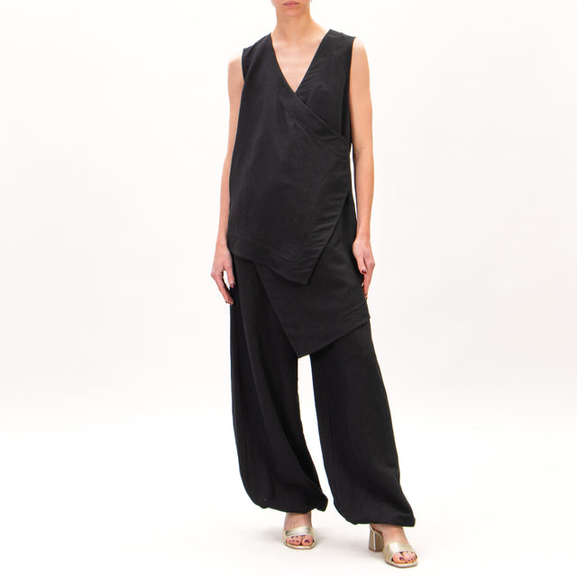 Souvenir-Pantalone misto lino elastico - nero