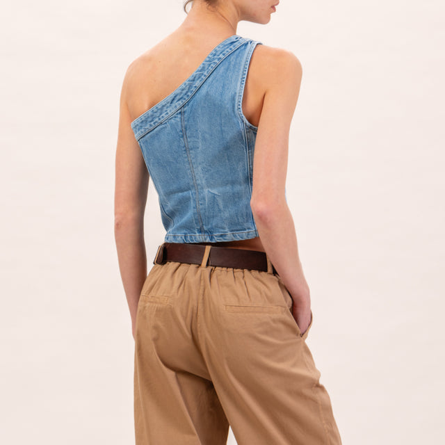 Vicolo-Top MACY jeans monospalla zip laterale - denim chiaro