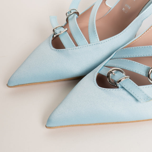 Divine Follie-Slingback raso tre fibbie - azzurro