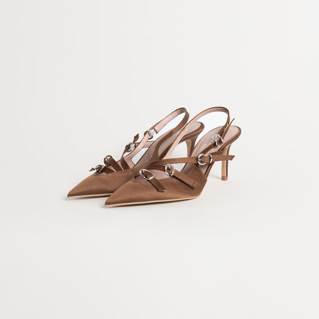 Divine Follie-Slingback raso tre fibbie - cioccolato