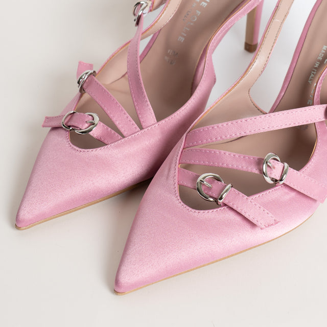 Divine Follie-Slingback raso tre fibbie - rosa