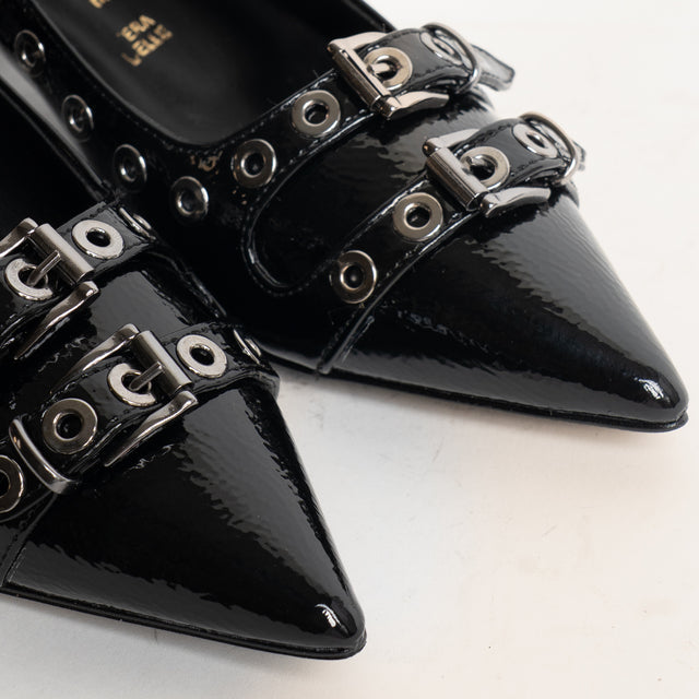Divine Follie-Ballerina naplak doppia fibbia con borchie - nero