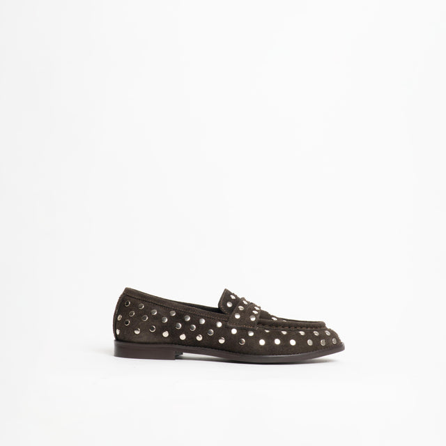 Divine Follie-Mocassino scamosciato con borchie - moro