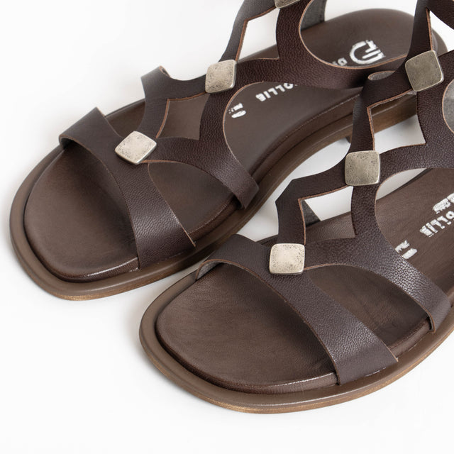 Divine Follie-Sandalo in pelle con applicazioni - moro