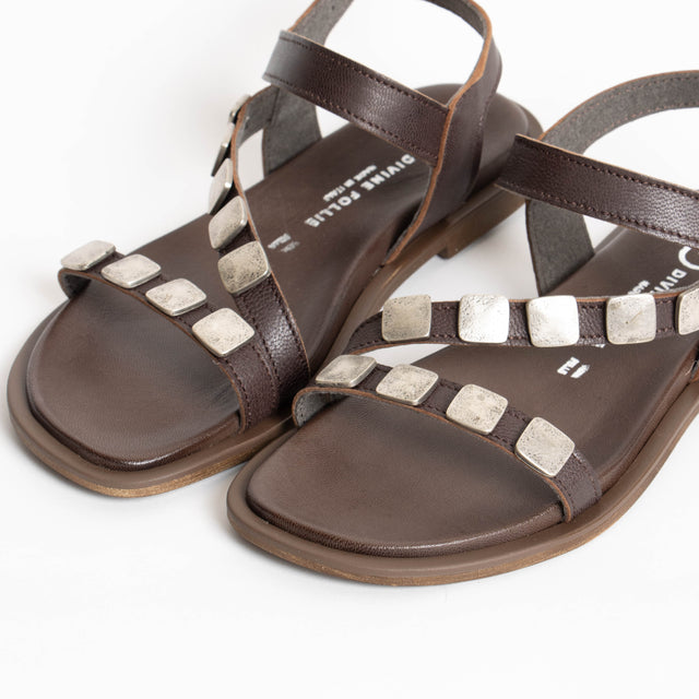 Divine Follie-Sandalo in pelle con applicazioni - moro