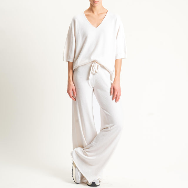 Kontatto-Pantalone in maglia con coulisse (QS) - panna
