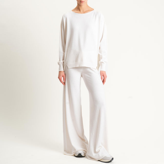 Kontatto-Pantalone in maglia con coulisse (QS) - panna