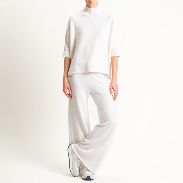 Kontatto-Pantalone in maglia con coulisse (QS) - panna