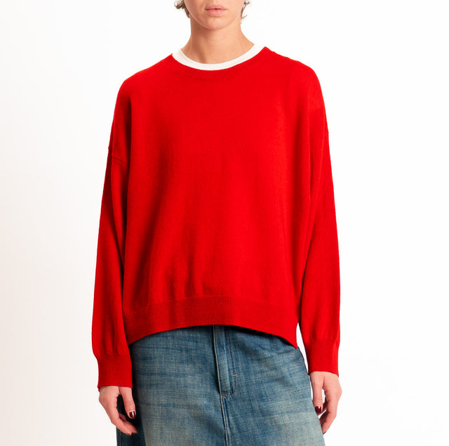 Tensione in-Maglia 100% LANA SOFT spacchi laterali - rosso