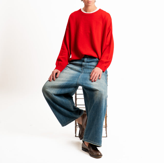 Tensione in-Maglia 100% LANA SOFT spacchi laterali - rosso