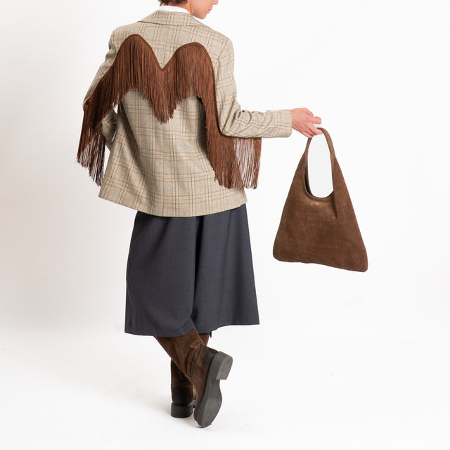 Tensione in-Giacca check con frange - beige/moro
