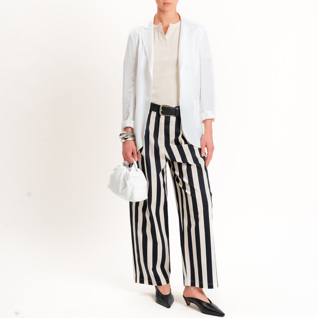 Tensione in-Pantalone a righe cotone elasticizzato - burro/nero