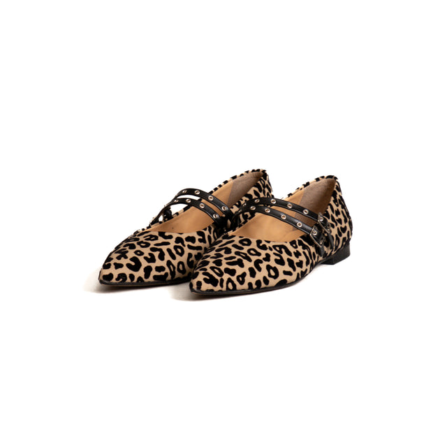 Ovyè-Ballerina a punta maculata - beige/nero