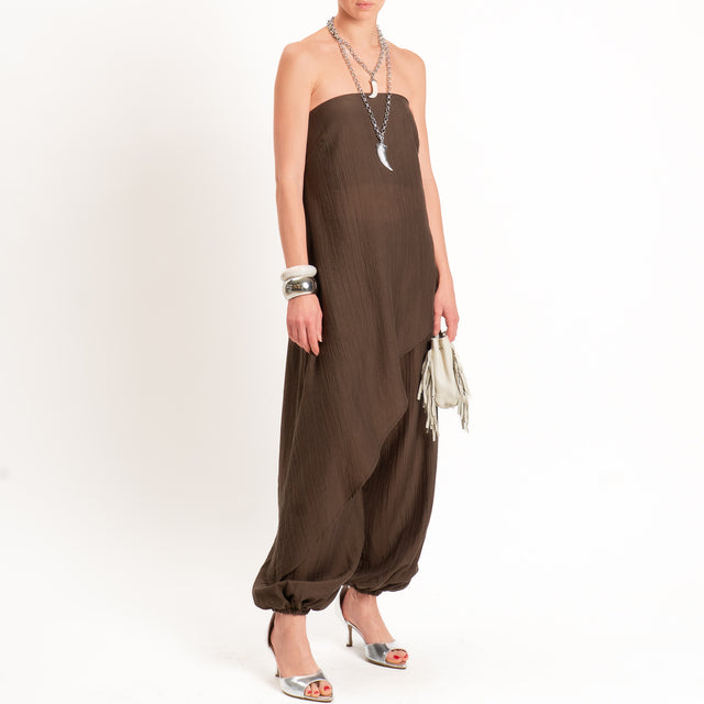 Vicolo-Completo goffrato lyocell top + pantalone - moro