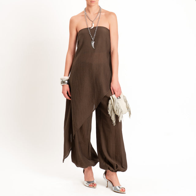 Vicolo-Completo goffrato lyocell top + pantalone - moro