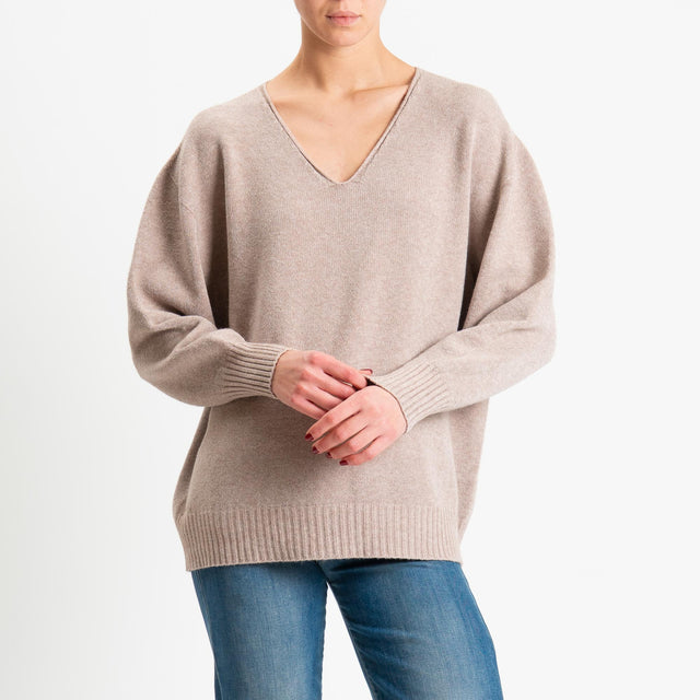 Kontatto-Maglia scatola scollo v (QS) - tortora