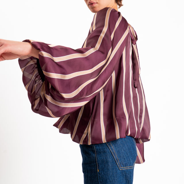 Tensione in-Blusa righe manica palloncino - bordeaux/beige