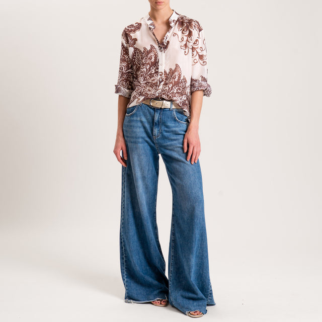 Zeroassoluto-Camicia MAIA fantasia in mussola misto seta - marocco latte/moro