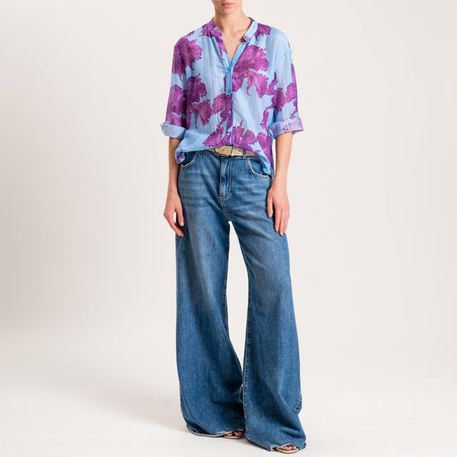 Zeroassoluto-Camicia MAIA fantasia in mussola mist - floreale azzurro/peonia