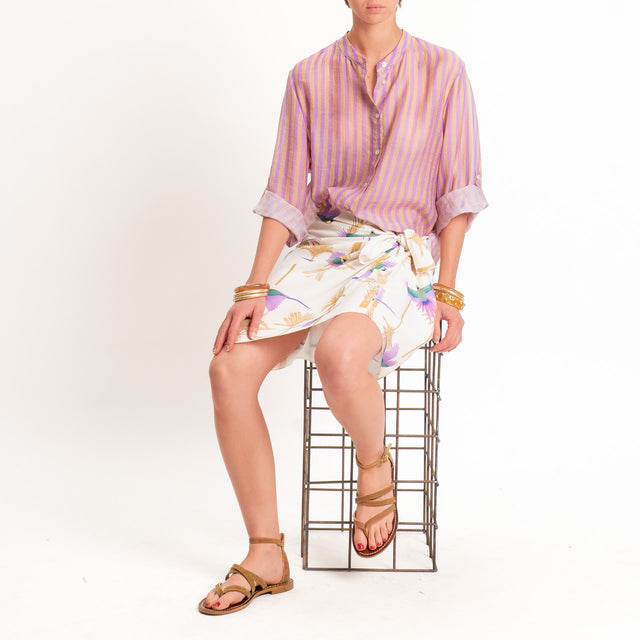 Haveone-Camicia mussola di lyocell a righe - lilla/beige