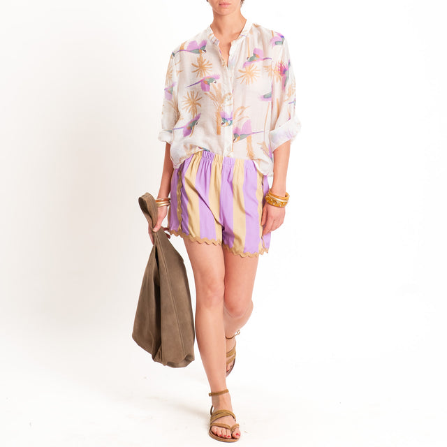Haveone-Camicia mussola lyocell fantasia pappagalli - burro/lilla