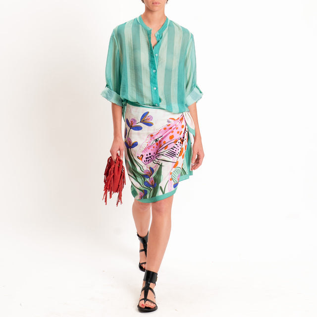 Haveone-Camicia a righe mussola di lyocell - acqua/turchese