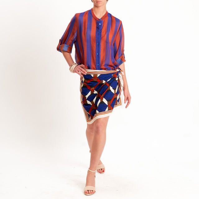 Haveone-Camicia a righe mussola di lyocell - india/bluette
